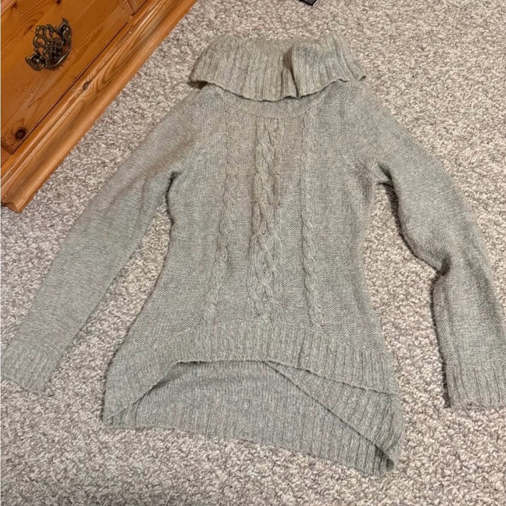 George Olive Gray Cable-Knit Turtleneck Sweater